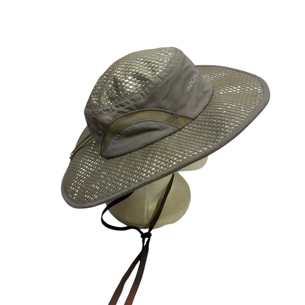 Arctic Air Hat Tan Mesh Evaporative Cooling Sun Wide Brim Adjustable Strap
